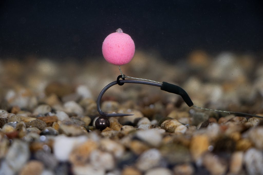A 10mm Pink Peril pop-up on a shot-on-the-hook rig